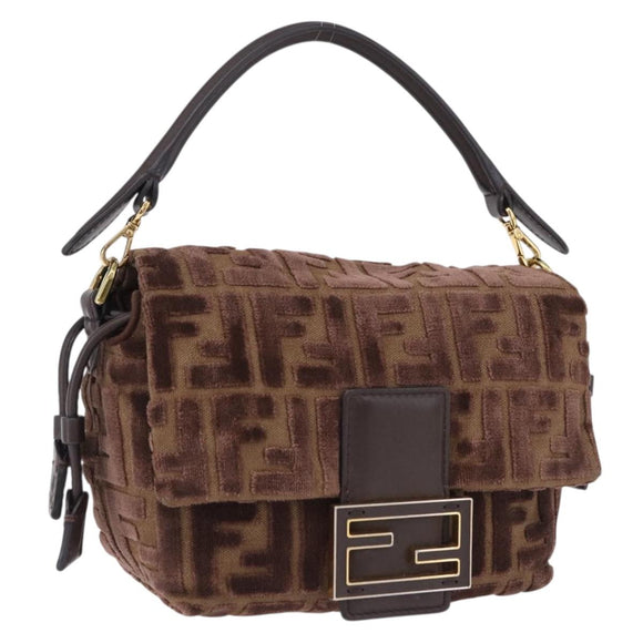 FENDI Zucca Canvas Mamma Baguette Shoulder Bag Brown Gold Auth 195343M