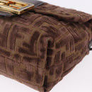 FENDI Zucca Canvas Mamma Baguette Shoulder Bag Brown Gold Auth 195343M-14