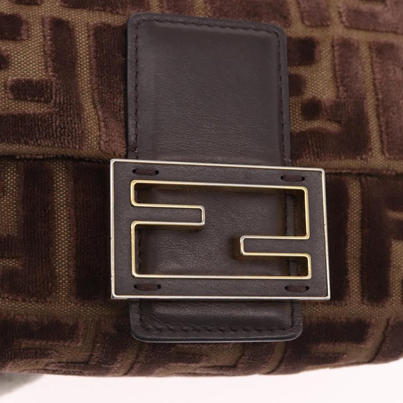 FENDI Zucca Canvas Mamma Baguette Shoulder Bag Brown Gold Auth 195343M