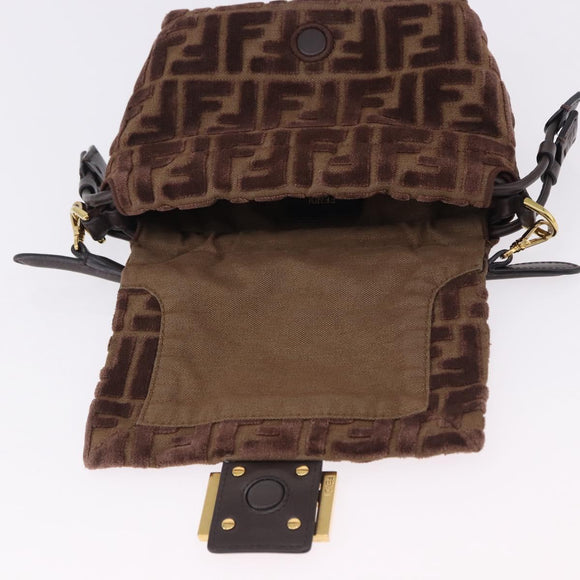 FENDI Zucca Canvas Mamma Baguette Shoulder Bag Brown Gold Auth 195343M