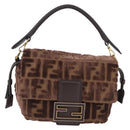 FENDI Zucca Canvas Mamma Baguette Shoulder Bag Brown Gold Auth 195343M-13