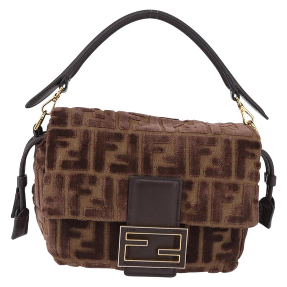 FENDI Zucca Canvas Mamma Baguette Shoulder Bag Brown Gold Auth 195343M