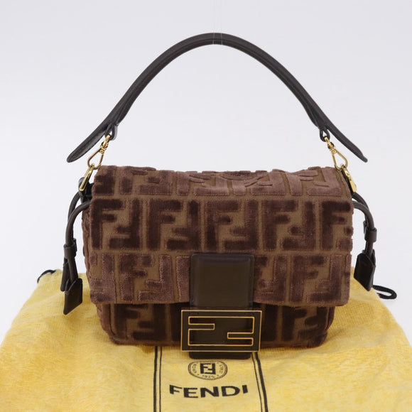 FENDI Zucca Canvas Mamma Baguette Shoulder Bag Brown Gold Auth 195343M