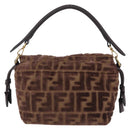 FENDI Zucca Canvas Mamma Baguette Shoulder Bag Brown Gold Auth 195343M-2