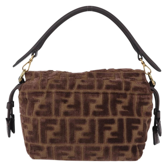 FENDI Zucca Canvas Mamma Baguette Shoulder Bag Brown Gold Auth 195343M