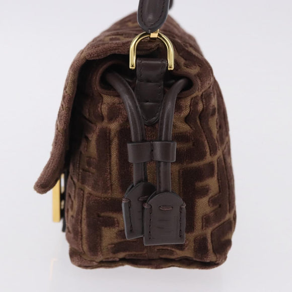 FENDI Zucca Canvas Mamma Baguette Shoulder Bag Brown Gold Auth 195343M