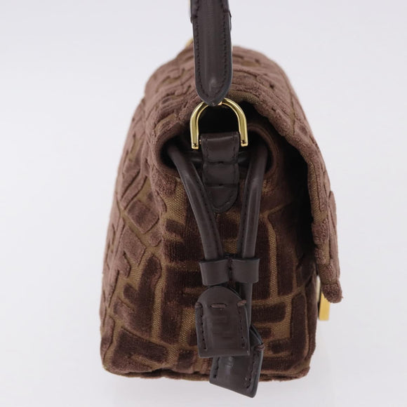 FENDI Zucca Canvas Mamma Baguette Shoulder Bag Brown Gold Auth 195343M