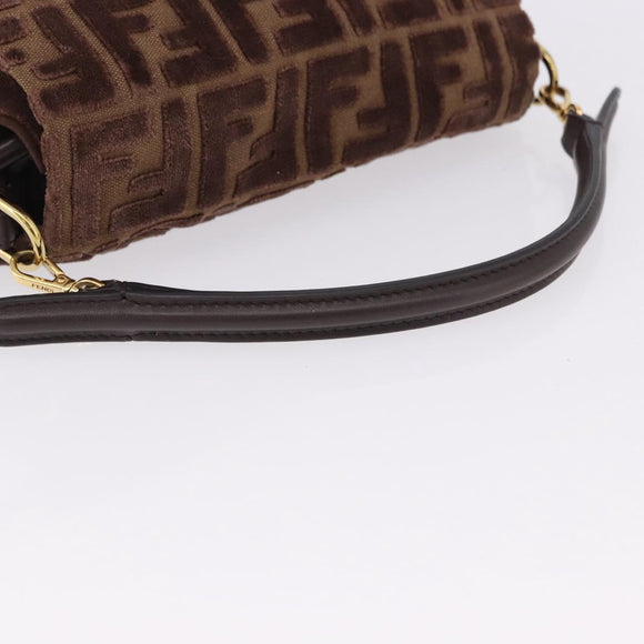 FENDI Zucca Canvas Mamma Baguette Shoulder Bag Brown Gold Auth 195343M