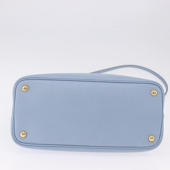 PRADA Hand Bag Saffiano 2way Light Blue Gold Tone Auth 195344M