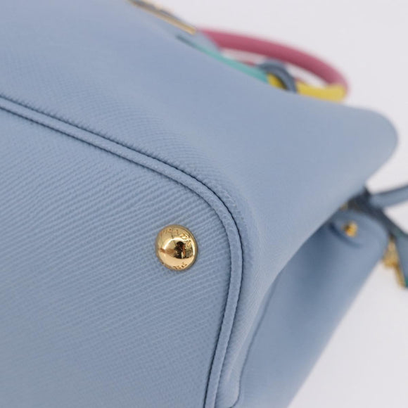 PRADA Hand Bag Saffiano 2way Light Blue Gold Tone Auth 195344M