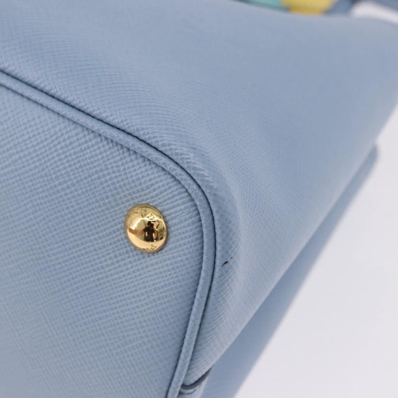 PRADA Hand Bag Saffiano 2way Light Blue Gold Tone Auth 195344M