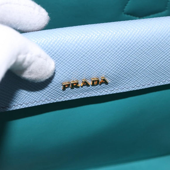 PRADA Hand Bag Saffiano 2way Light Blue Gold Tone Auth 195344M