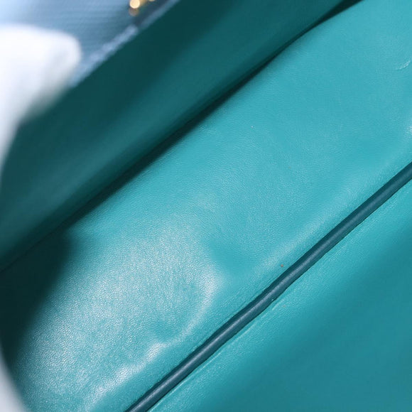PRADA Hand Bag Saffiano 2way Light Blue Gold Tone Auth 195344M