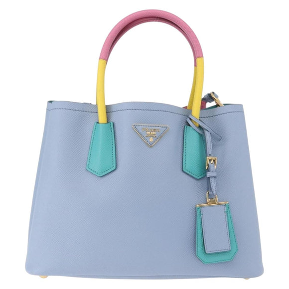 PRADA Hand Bag Saffiano 2way Light Blue Gold Tone Auth 195344M