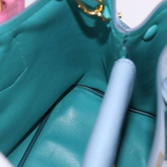PRADA Hand Bag Saffiano 2way Light Blue Gold Tone Auth 195344M