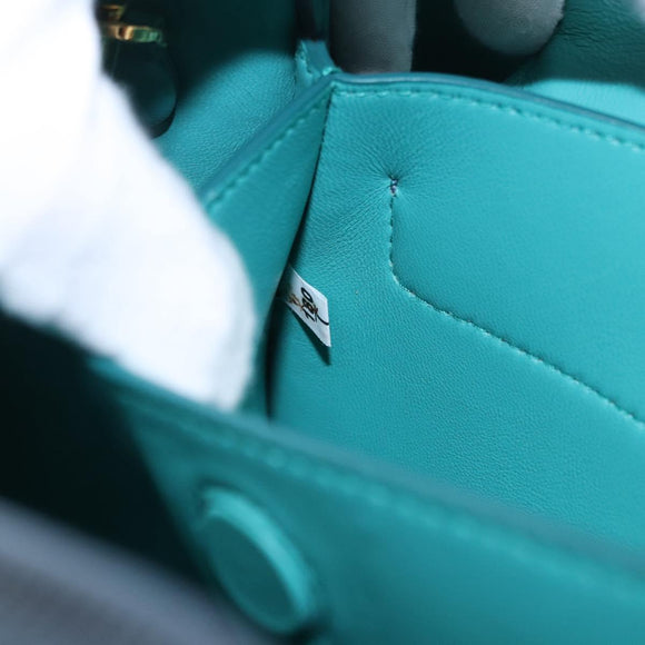 PRADA Hand Bag Saffiano 2way Light Blue Gold Tone Auth 195344M