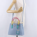 PRADA Hand Bag Saffiano 2way Light Blue Gold Tone Auth 195344M-30