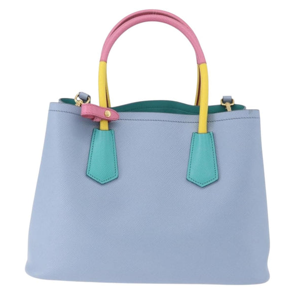 PRADA Hand Bag Saffiano 2way Light Blue Gold Tone Auth 195344M