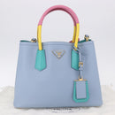 PRADA Hand Bag Saffiano 2way Light Blue Gold Tone Auth 195344M-12