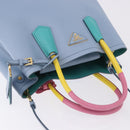 PRADA Hand Bag Saffiano 2way Light Blue Gold Tone Auth 195344M-6