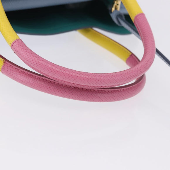 PRADA Hand Bag Saffiano 2way Light Blue Gold Tone Auth 195344M