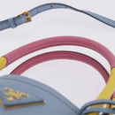 PRADA Hand Bag Saffiano 2way Light Blue Gold Tone Auth 195344M-14
