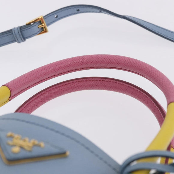 PRADA Hand Bag Saffiano 2way Light Blue Gold Tone Auth 195344M