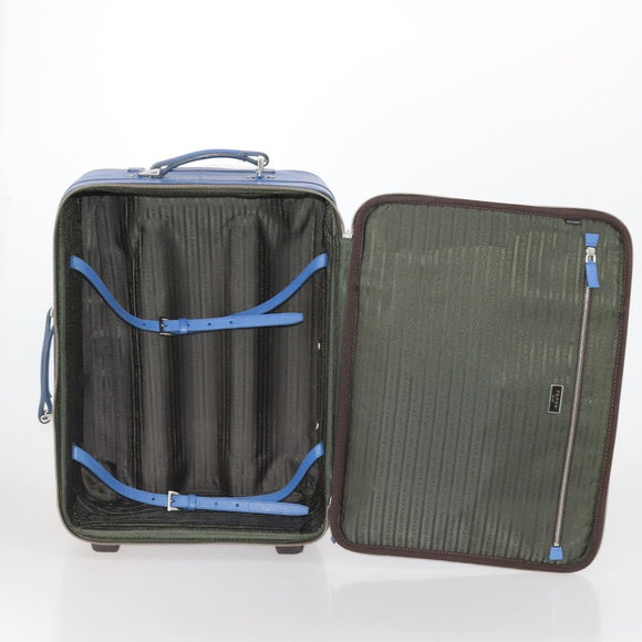 PRADA Suitcase Saffiano Blue Silver Auth 195345A