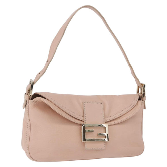 FENDI Mamma Baguette Shoulder Bag Leather Pink Gold Auth 195351M