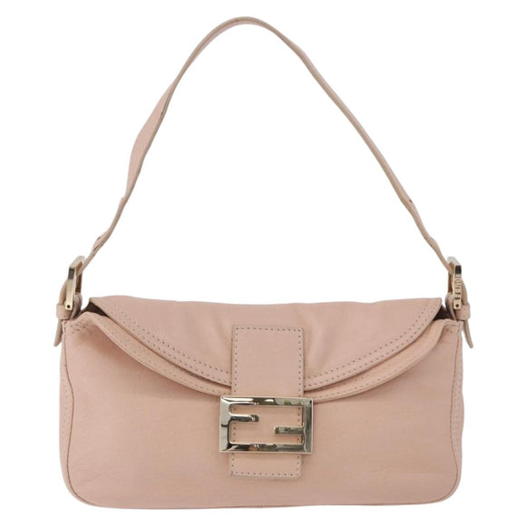 FENDI Mamma Baguette Shoulder Bag Leather Pink Gold Auth 195351M