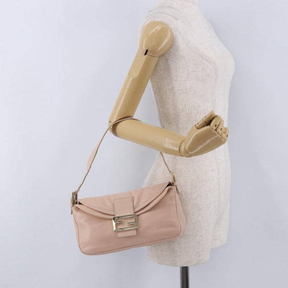 FENDI Mamma Baguette Shoulder Bag Leather Pink Gold Auth 195351M