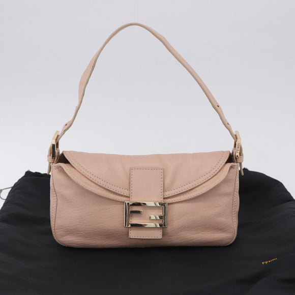 FENDI Mamma Baguette Shoulder Bag Leather Pink Gold Auth 195351M