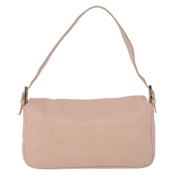 FENDI Mamma Baguette Shoulder Bag Leather Pink Gold Auth 195351M