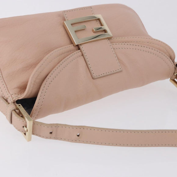 FENDI Mamma Baguette Shoulder Bag Leather Pink Gold Auth 195351M