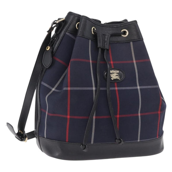 Burberrys Nova Check Shoulder Bag Canvas Navy Gold Tone Auth 195352