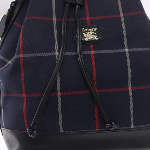 Burberrys Nova Check Shoulder Bag Canvas Navy Gold Tone Auth 195352