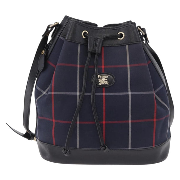Burberrys Nova Check Shoulder Bag Canvas Navy Gold Tone Auth 195352