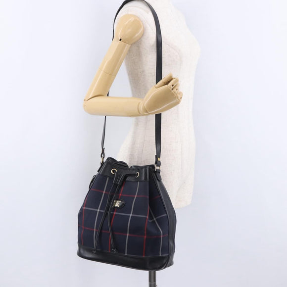 Burberrys Nova Check Shoulder Bag Canvas Navy Gold Tone Auth 195352