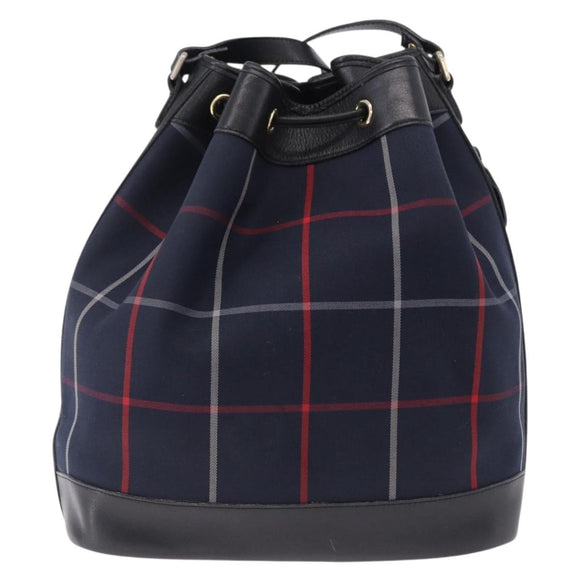 Burberrys Nova Check Shoulder Bag Canvas Navy Gold Tone Auth 195352