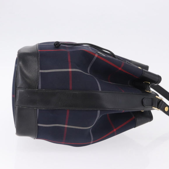 Burberrys Nova Check Shoulder Bag Canvas Navy Gold Tone Auth 195352