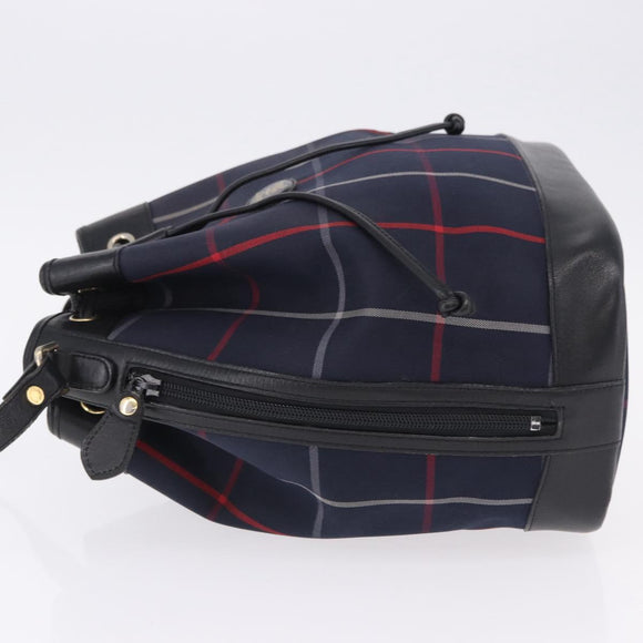 Burberrys Nova Check Shoulder Bag Canvas Navy Gold Tone Auth 195352