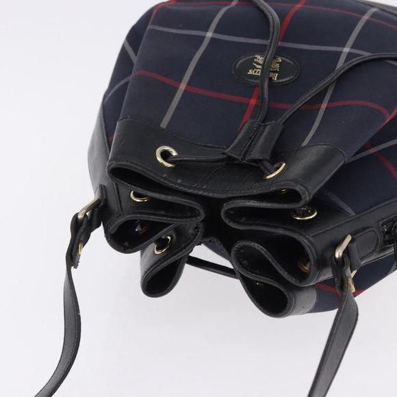 Burberrys Nova Check Shoulder Bag Canvas Navy Gold Tone Auth 195352
