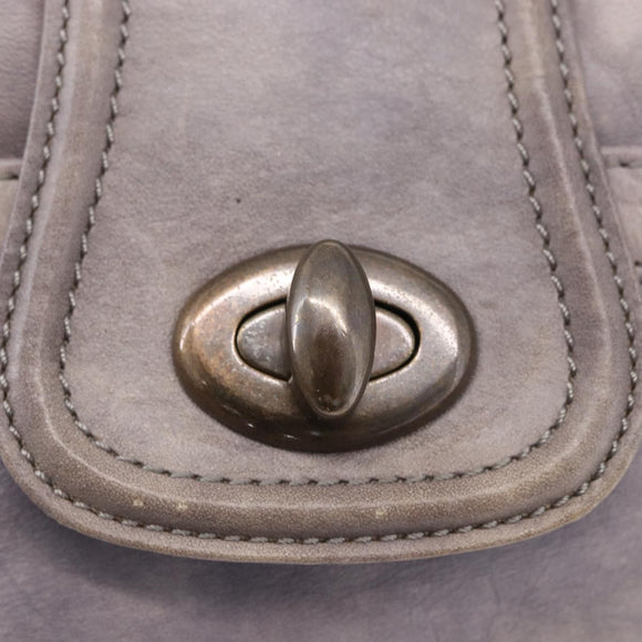BURBERRY Shoulder Bag Leather Gray Gold Tone Auth 195354A