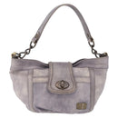 BURBERRY Shoulder Bag Leather Gray Gold Tone Auth 195354A-2
