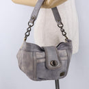 BURBERRY Shoulder Bag Leather Gray Gold Tone Auth 195354A-22