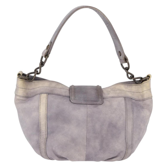 BURBERRY Shoulder Bag Leather Gray Gold Tone Auth 195354A