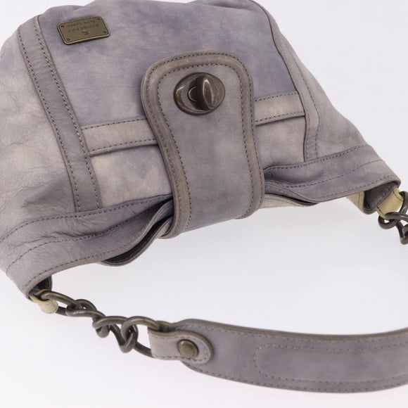 BURBERRY Shoulder Bag Leather Gray Gold Tone Auth 195354A