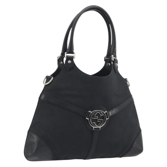 GUCCI Interlocking G Hand Bag Canvas Black Silver Auth 195355V