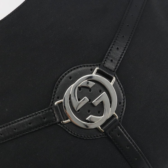 GUCCI Interlocking G Hand Bag Canvas Black Silver Auth 195355V