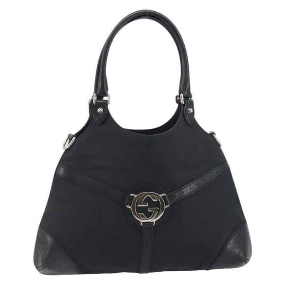 GUCCI Interlocking G Hand Bag Canvas Black Silver Auth 195355V